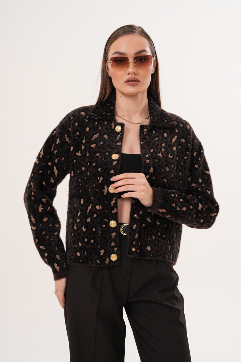 Leopar Desenli Yumuşak Triko Kazak