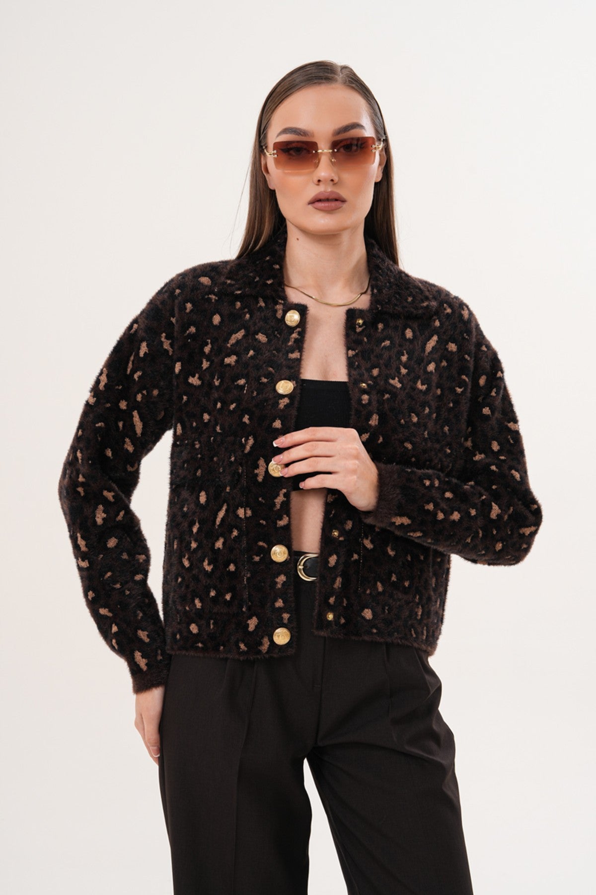 Leopar Desenli Yumuşak Triko Kazak