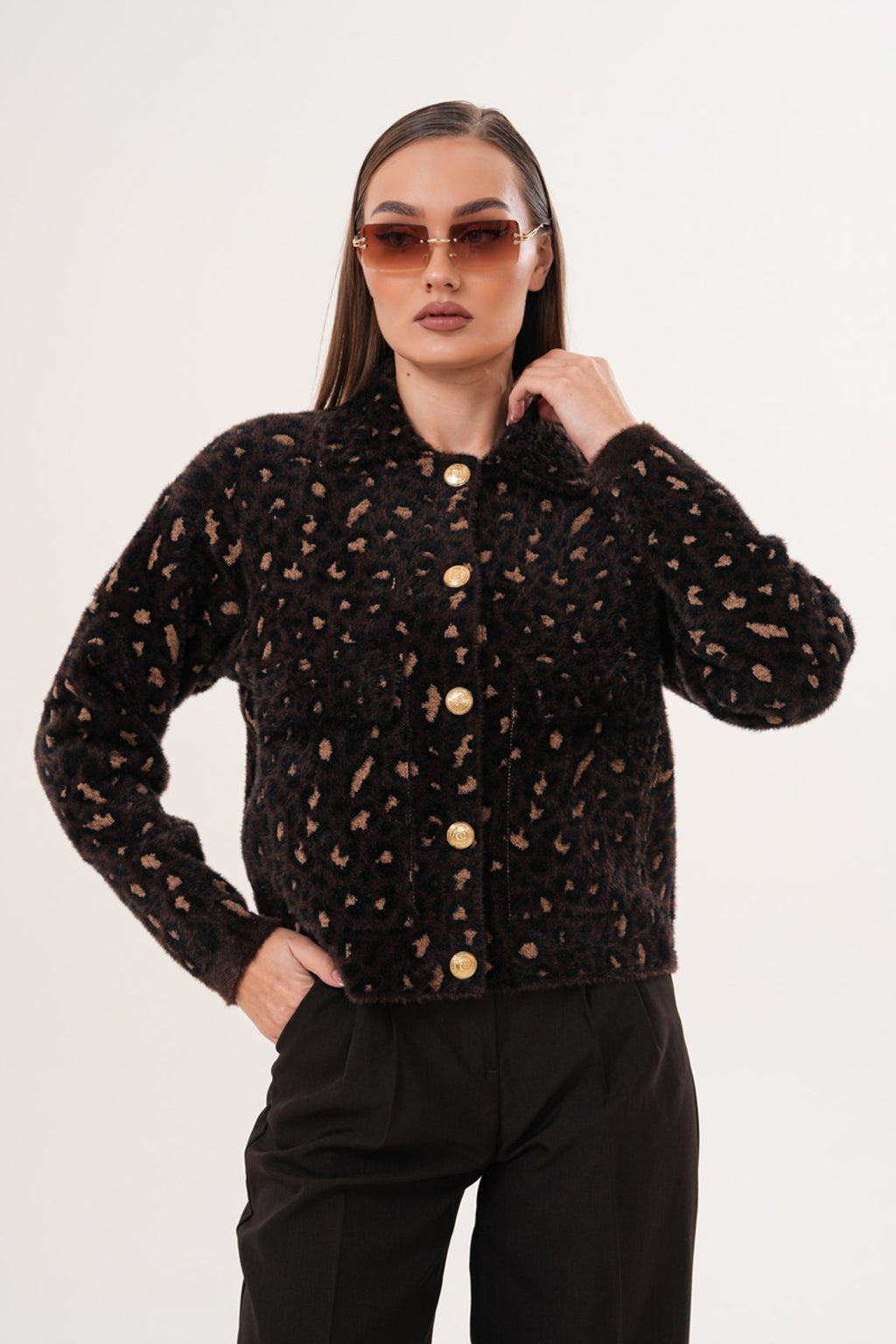 Leopar Desenli Yumuşak Triko Kazak