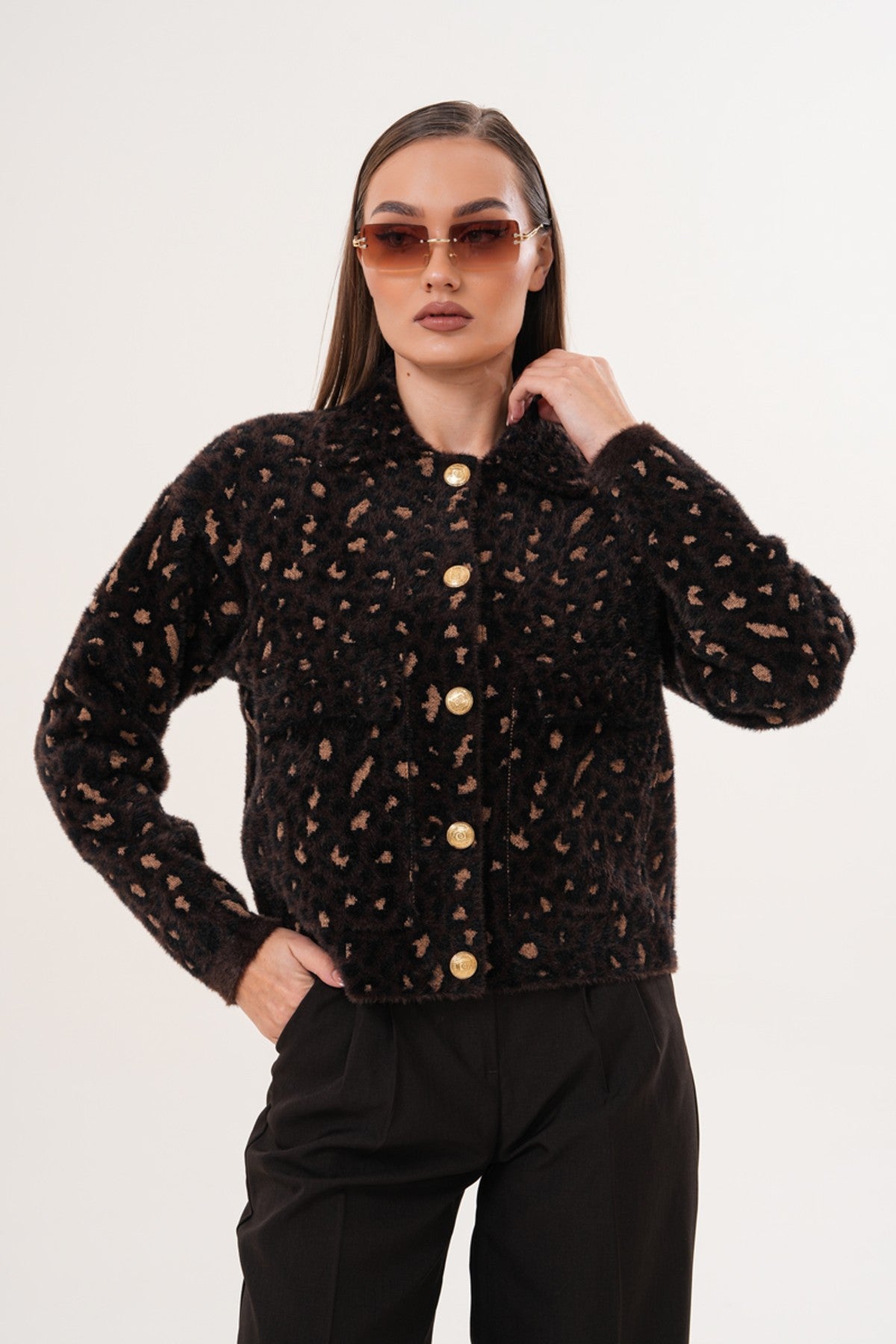 Leopar Desenli Yumuşak Triko Kazak