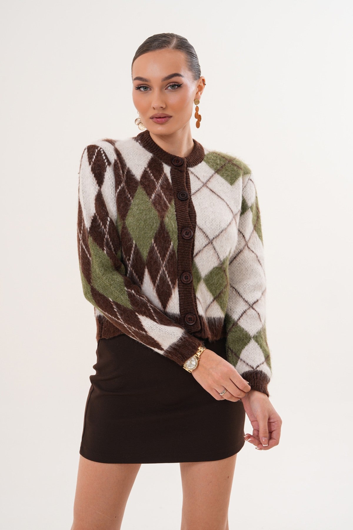 Baklava Desenli Düğmeli Hırka