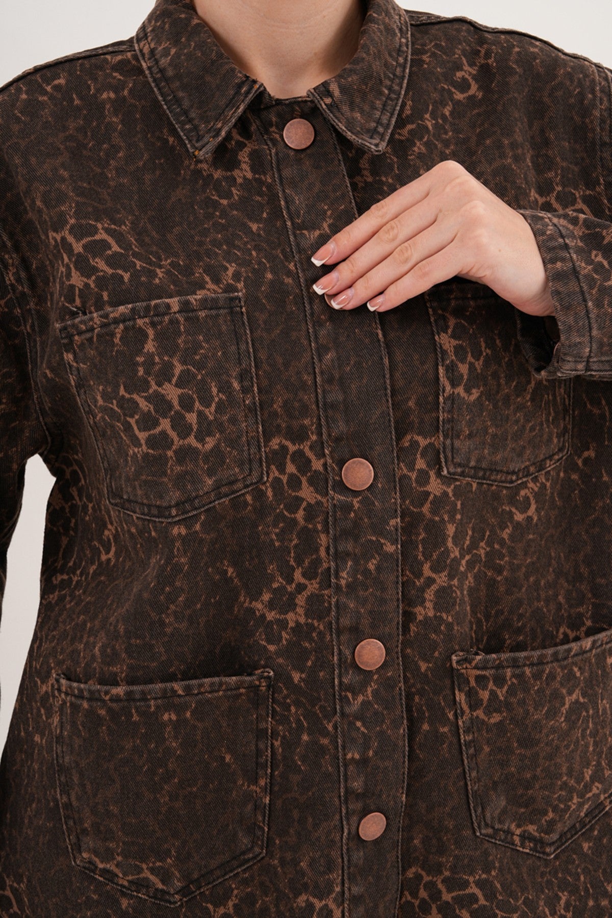 Leopar Desenli Kemerli Denim Takım