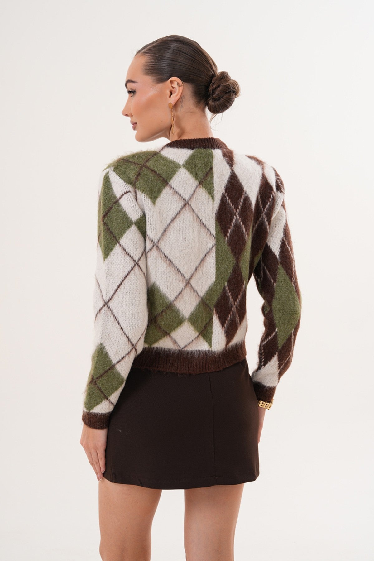 Kemer Detaylı Kahverengi Mini Etek