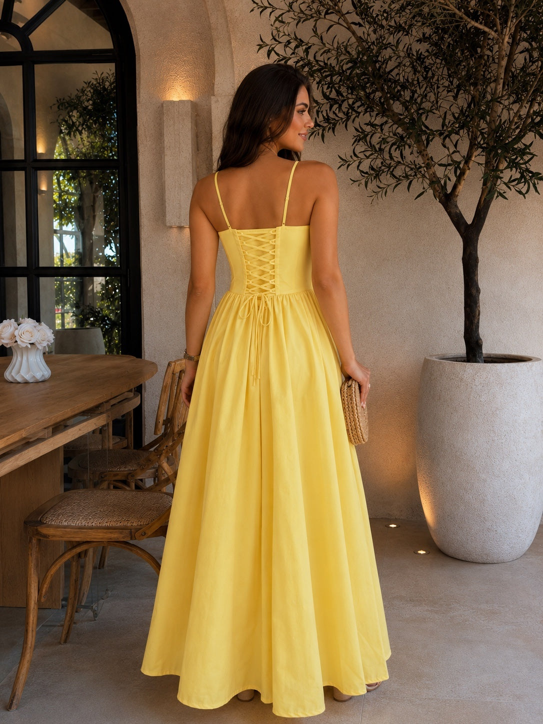 Valeria Korse Detaylı Sarı Maxi Elbise